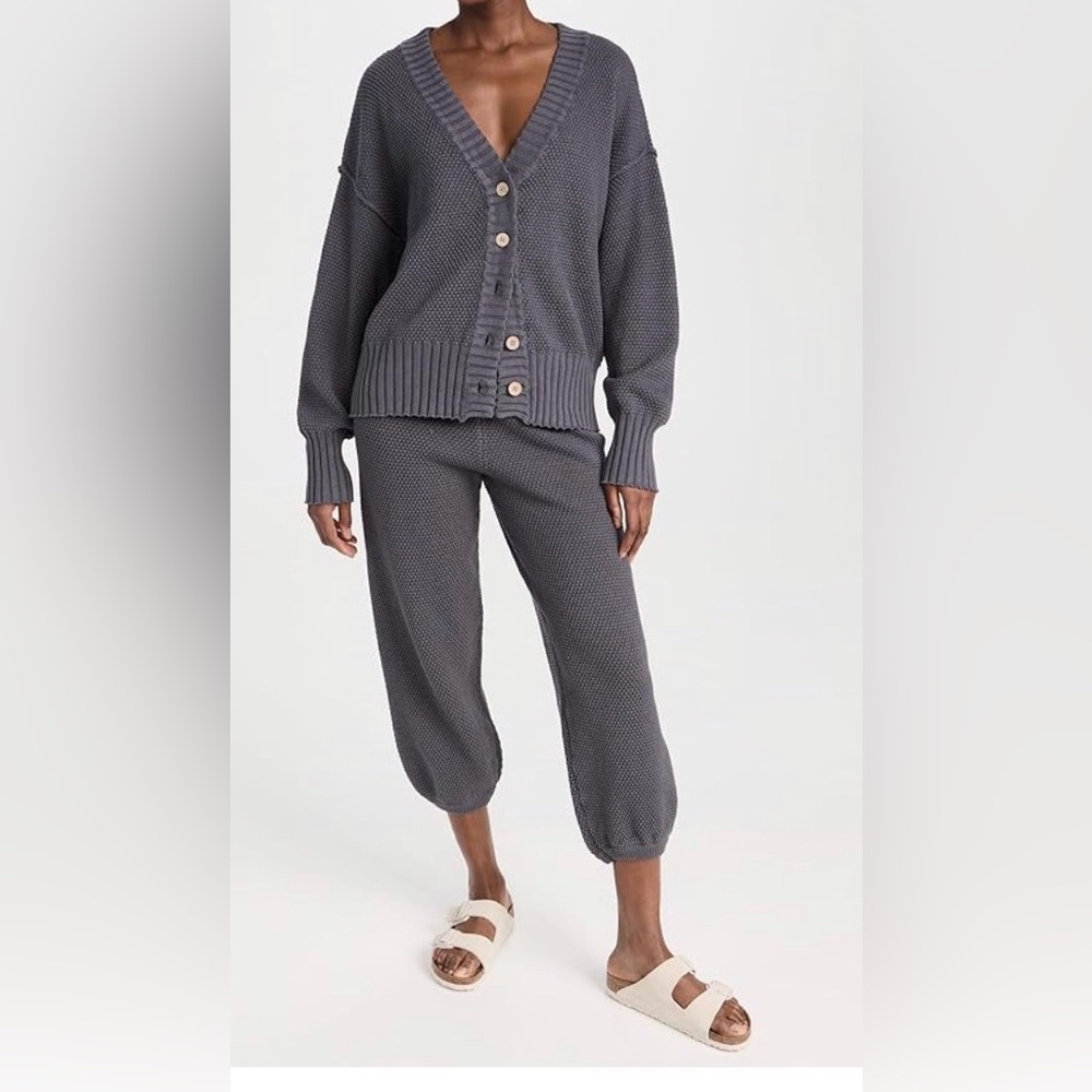 Free People Charcoal Gray Waffle Cardigan Set